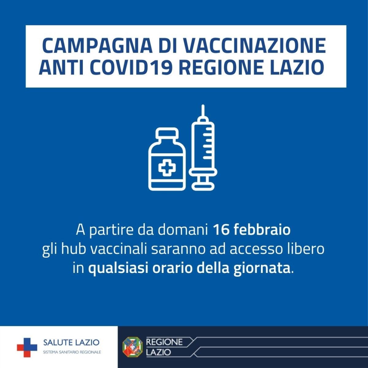 Covid19: da oggi gli hub vaccinali del Lazio saranno ad accesso libero. - 
