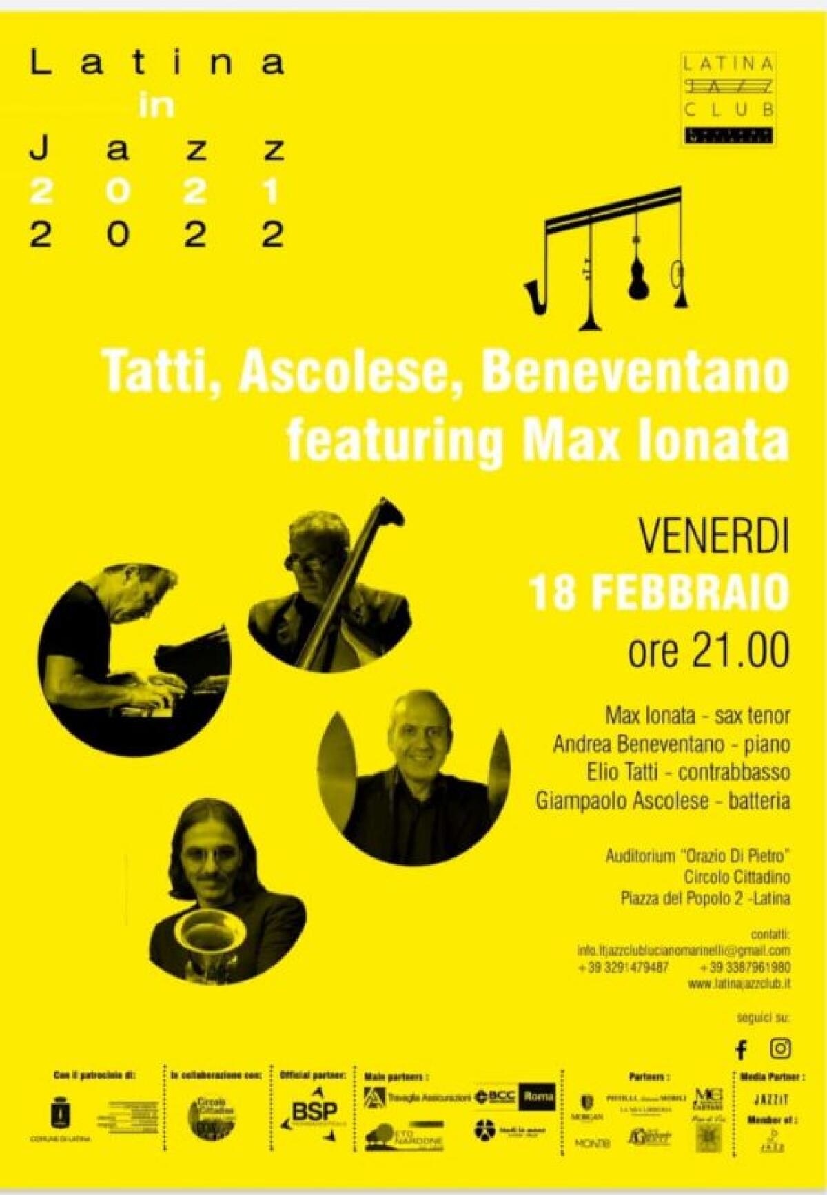 Stagione Latina in Jazz 2021:  questo venerdì appuntamento con Tatti, Ascolese, Beneventano featuring Max Ionata. - 