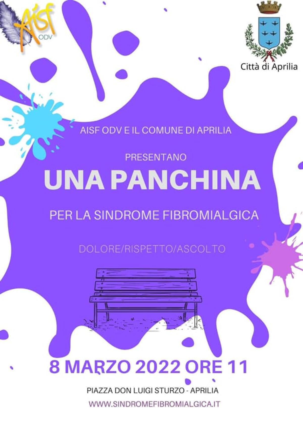 Ad Aprilia una panchina viola per la sindrome mialgica: oggi l’inaugurazione con l'Aisf in Piazza Don Sturzo. - 