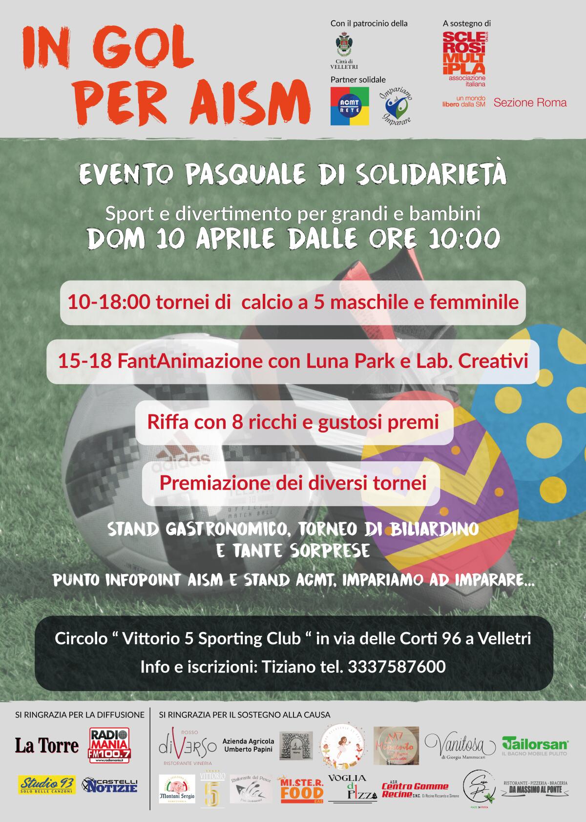 “In gol per AISM”: domenica 10 aprile a Velletri il primo evento pasquale di solidarietà. Una giornata di sport, divertimento ed aggregazione. - 