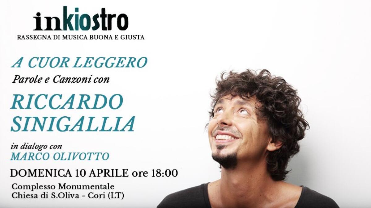 Riccardo Sinigallia domenica 10 Aprile a Cori ospite della rassegna “InKiostro”. - 