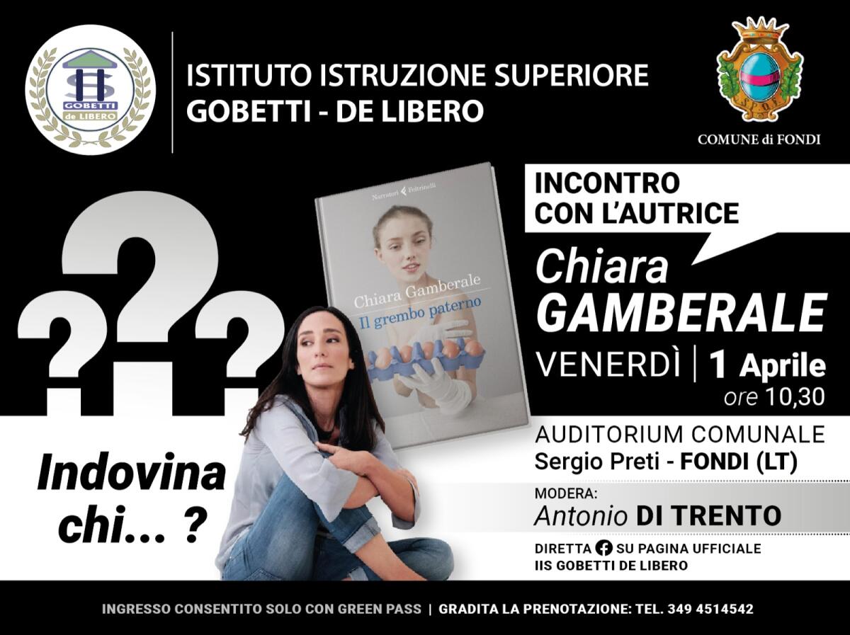 Fondi - Venerdì 1° aprile l'incontro con la scrittrice Chiara Gamberale. Appuntamento alle 10.30 - 