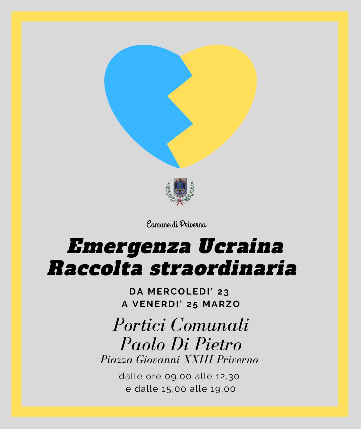 A Priverno sino a venerdì 25 marzo raccolta straordinaria di beni in favore delle popolazioni dell'Ucraina. - 
