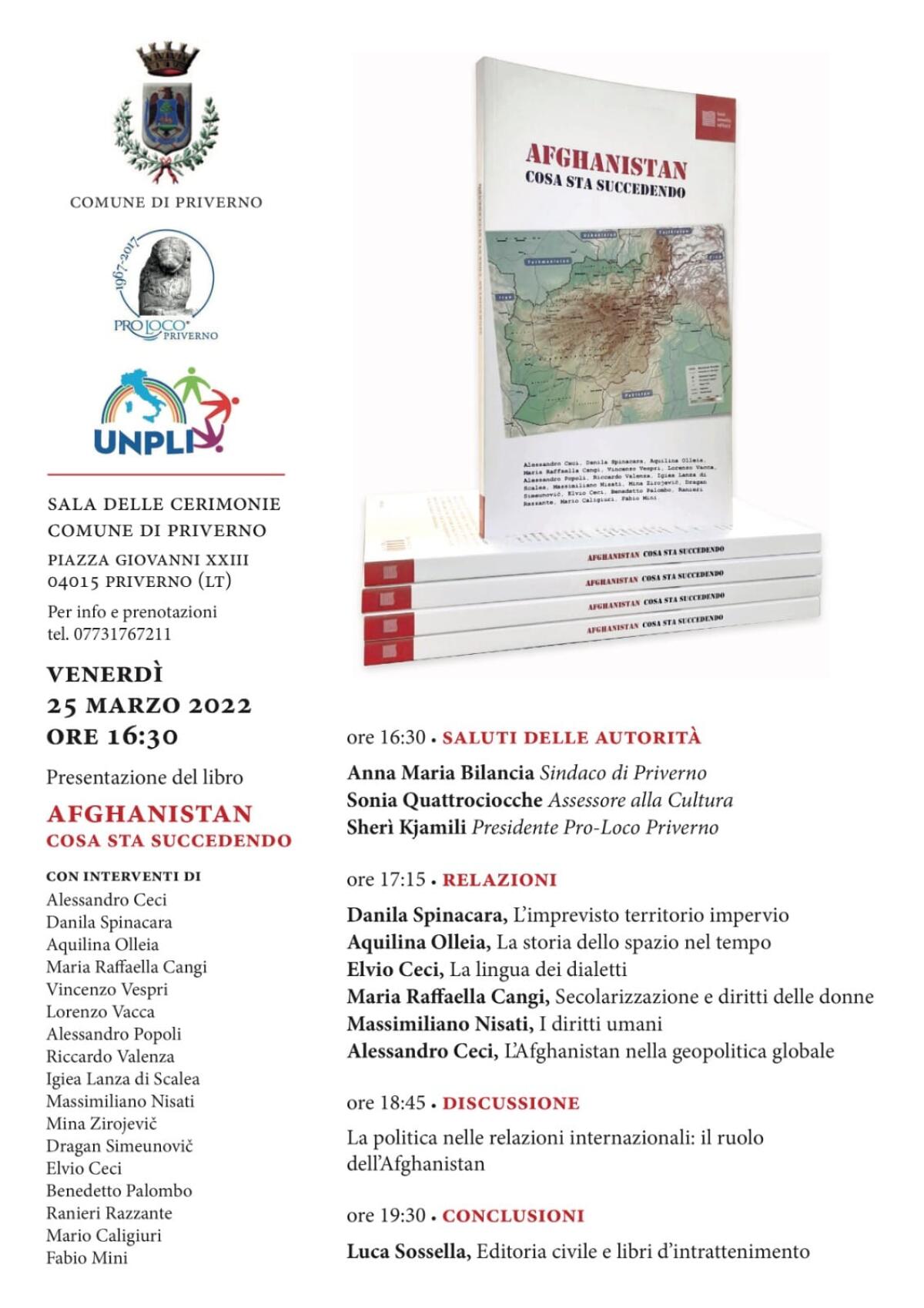 Oggi pomeriggio a Priverno la presentazione del libro “Afghanistan: cosa sta succedendo”. - 