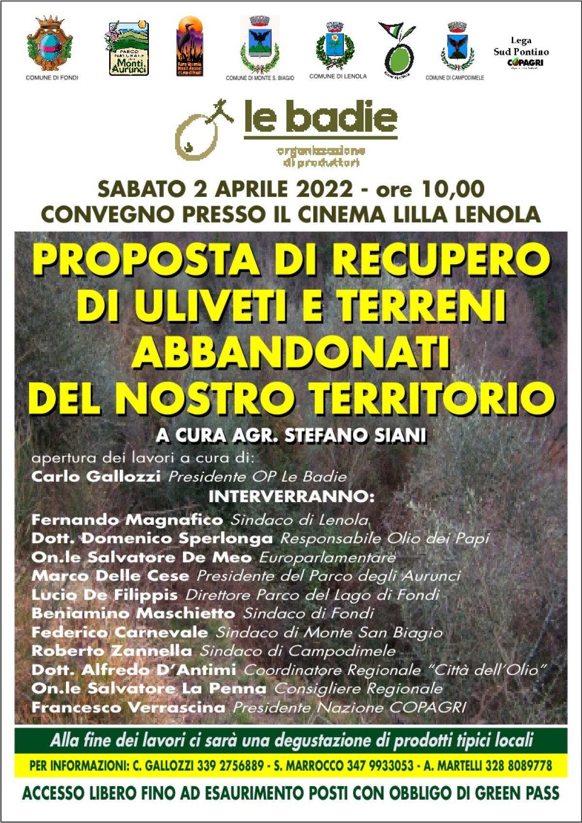 Lenola: sabato 2 aprile incontro sugli oliveti abbandonati. E intanto nasce l'Olio dei Papi - 