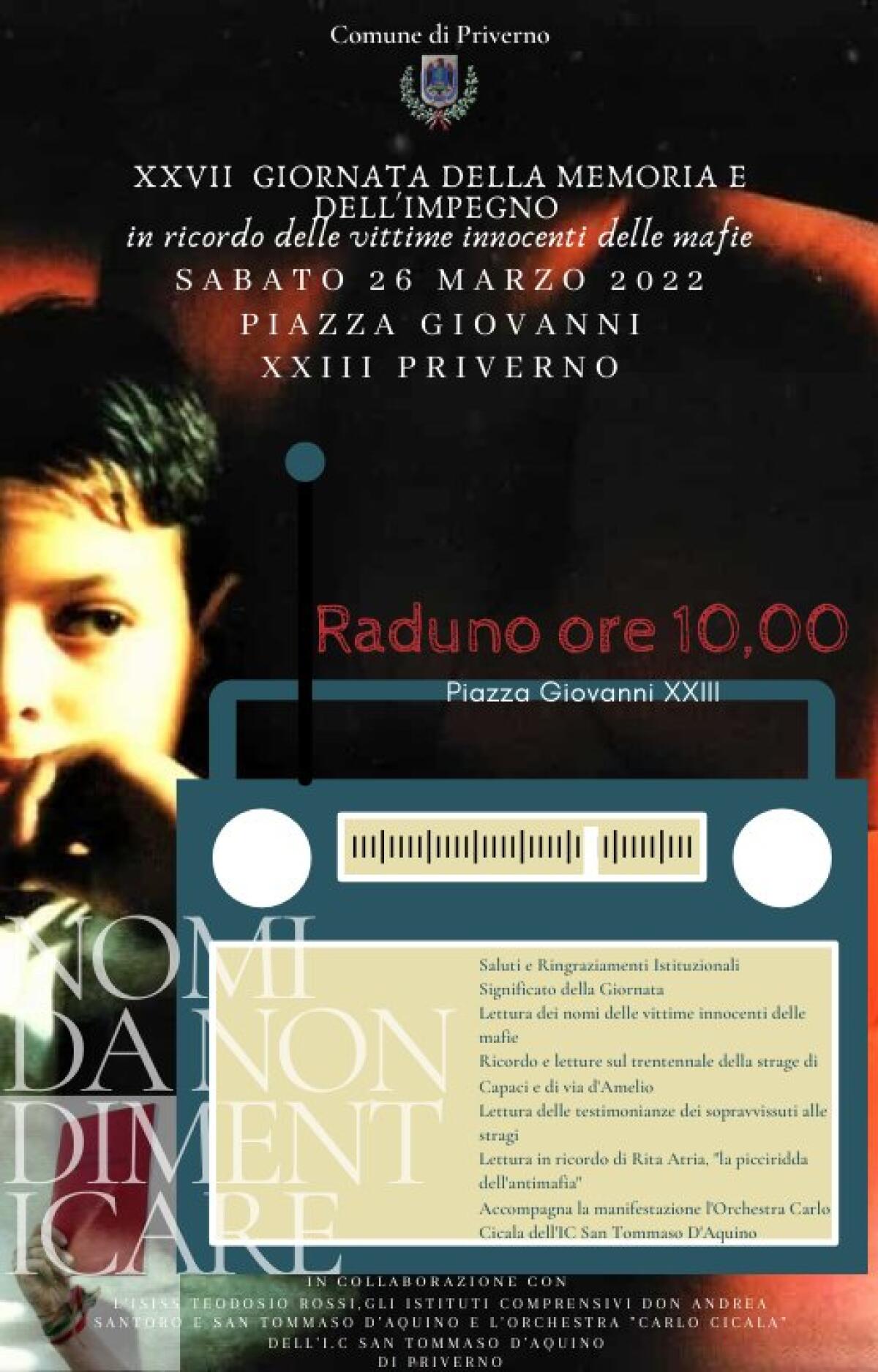 A Priverno si ricordano le vittime innocenti di mafia: il 26 marzo musica e testimonianze - 