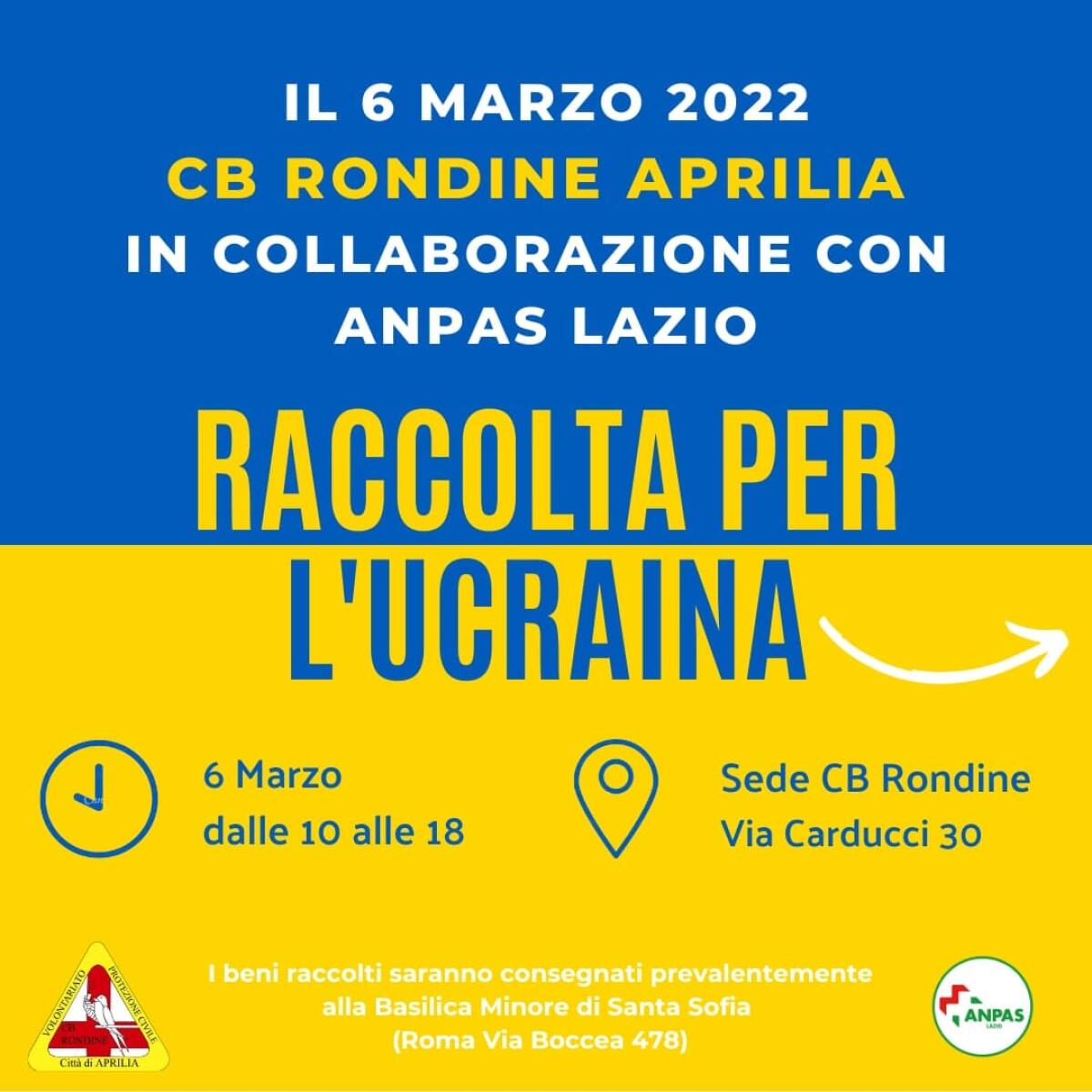 Ucraina, l'associazione Cb Rondine di Aprilia avvia la raccolta di beni: domenica 6 marzo. ECCO COSA DONARE - 