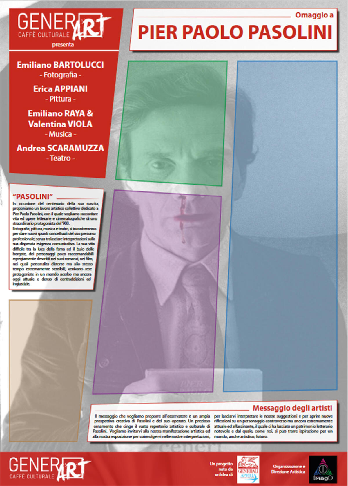 Progetto “GenerArt”: all’agenzia Generali di Aprilia venerdì 25 marzo cinque artisti poliedrici ricorderanno Pier Paolo Pasolini. - 