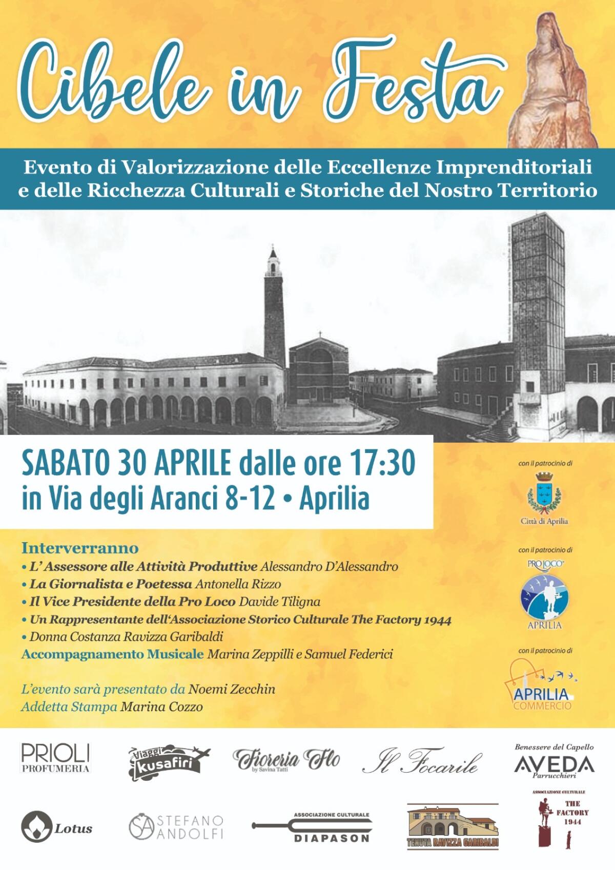 Ad Aprilia sabato 30 Aprile “Cibele in Festa”: in via degli Aranci le eccellenze imprenditoriali del territorio e le ricchezze culturali. - 
