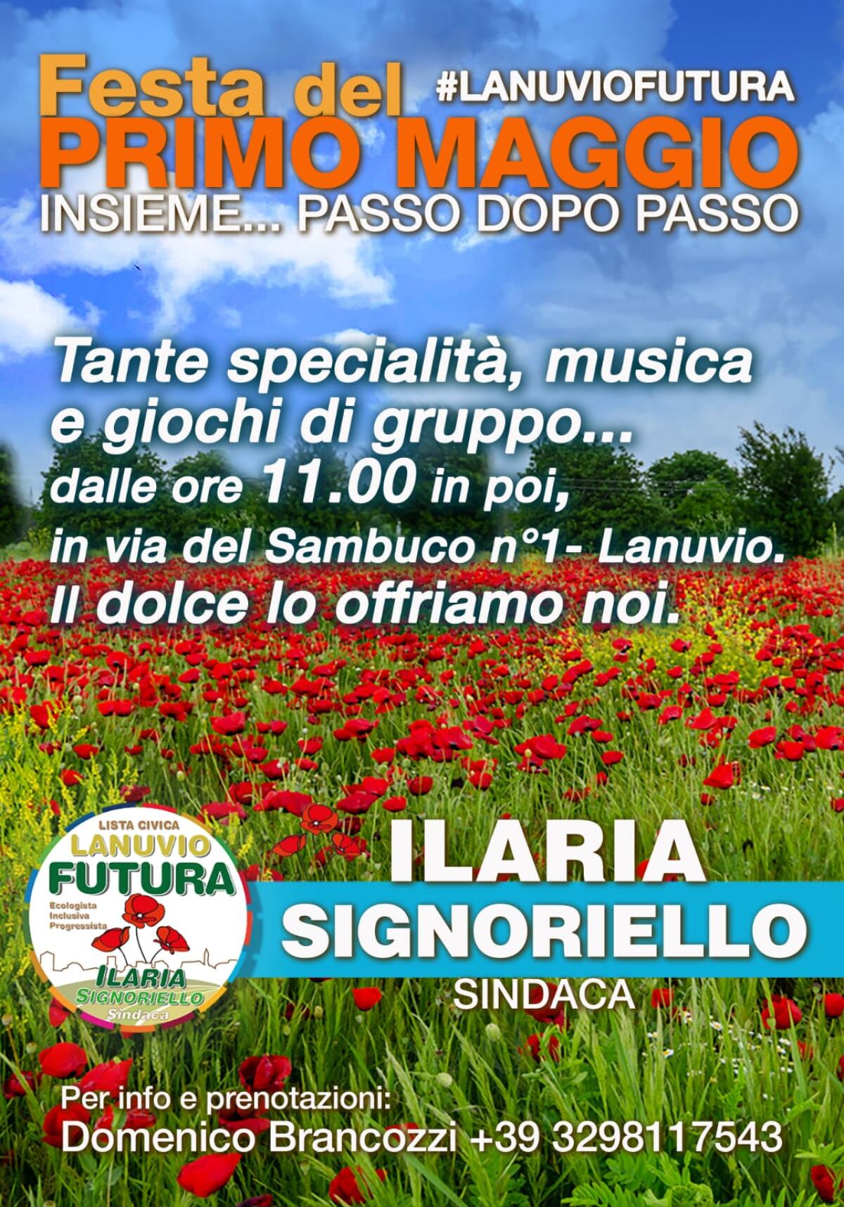 Domenica primo maggio giornata conviviale con la candidata Sindaco Ilaria Signoriello di Lanuvio Futura. - 