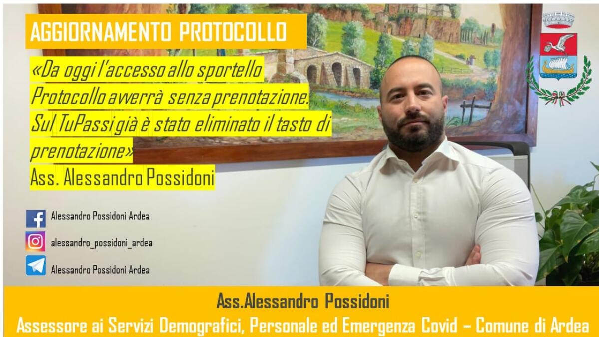 Cessato lo stato di emergenza sanitaria, il Comune di Ardea elimina le prenotazioni per lo sportello del protocollo. - 