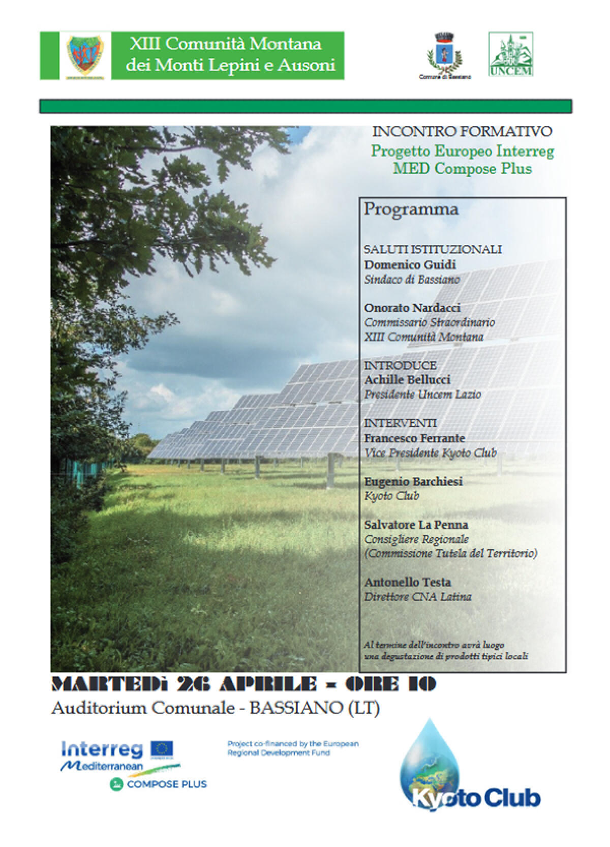 A Bassiano questo martedì una giornata formativa della XIII Comunità Montana per discutere di energie rinnovabili ed efficientamento energetico. - 