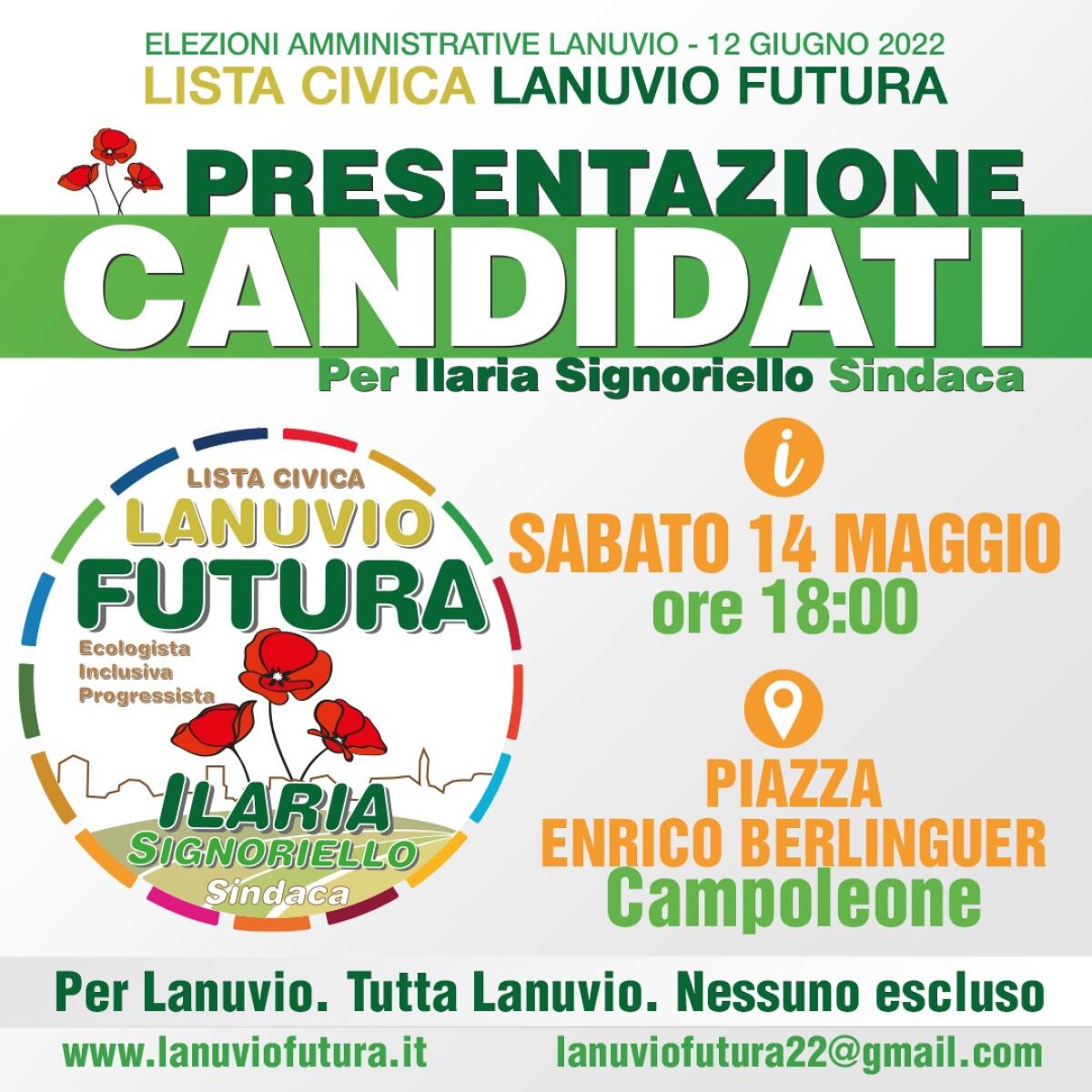 Elezioni Amministrative: la lista “Lanuvio Futura” questo sabato presenta i propri candidati a sostegno di Ilaria Signoriello. - 