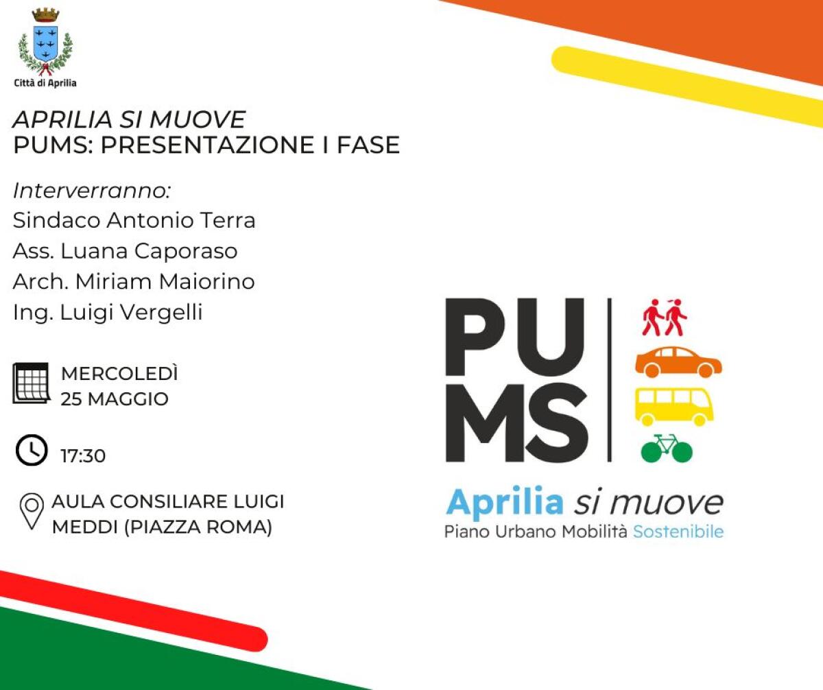 Piano Urbano per la Mobilità Sostenibile: il Comune di Aprilia questo mercoledì presenta la prima fase del Pums in un convegno pubblico. - 