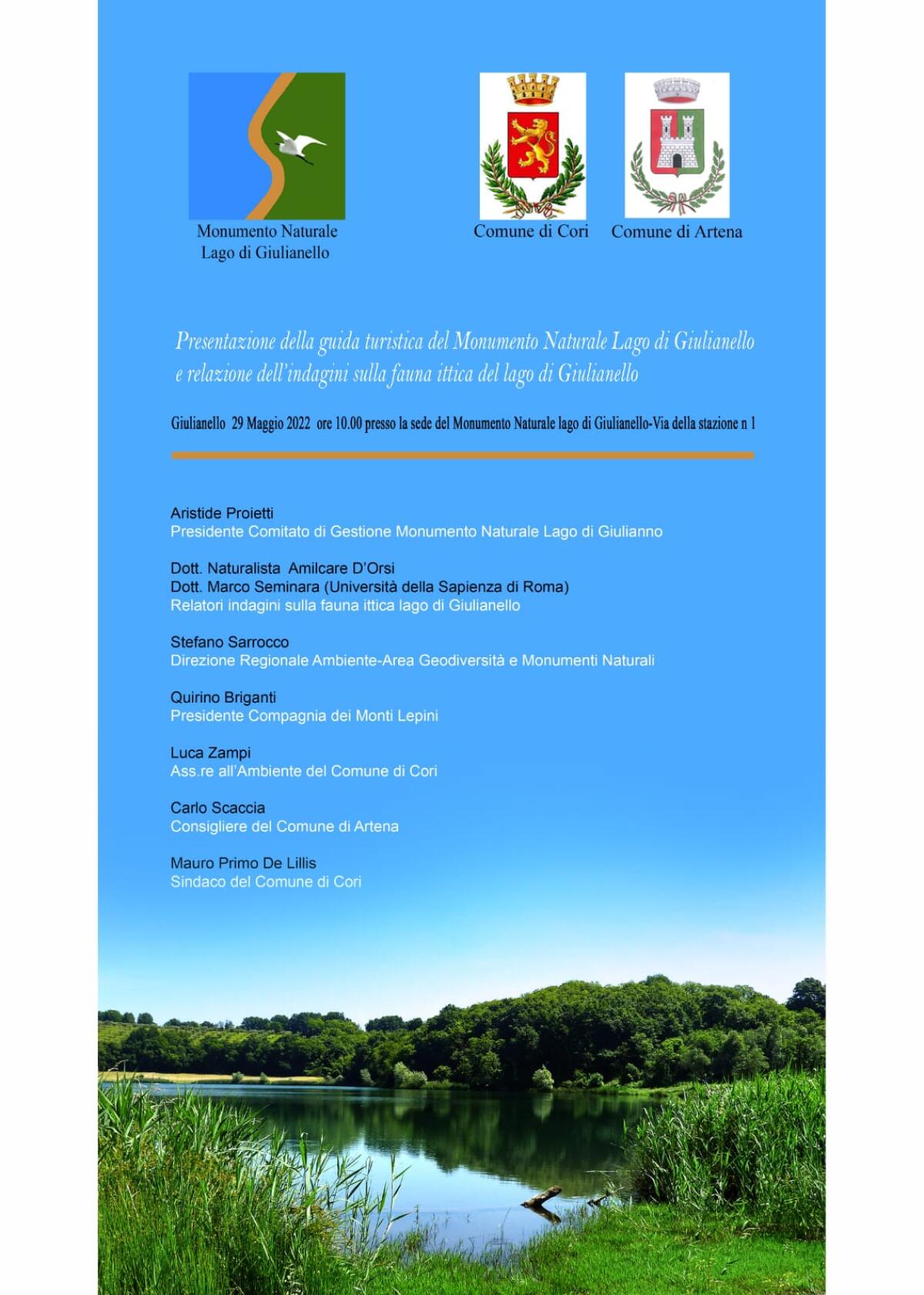 Domenica 29 Maggio a Cori la presentazione della guida turistica del Monumento Naturale Lago di Giulianello. - 