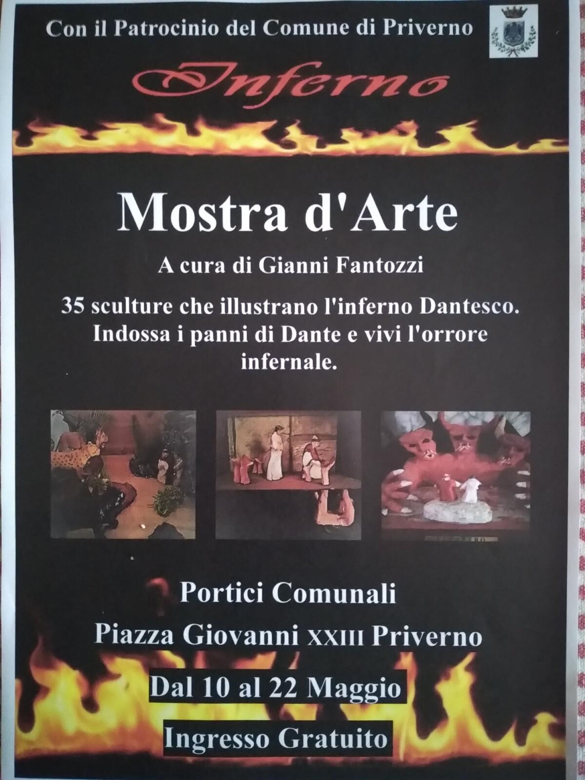 Sotto ai Portici Comunali di Priverno la mostra d’arte “Inferno” di Gianni Fantozzi con 35 sculture che illustrano l'Inferno Dantesco. - 