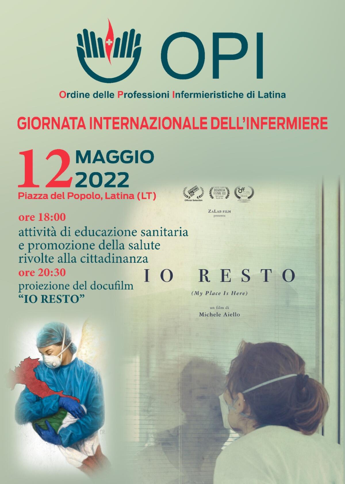 Educazione sanitaria e docufilm ”Io resto” oggi a Latina per la Giornata Internazionale dell’Infermiere - 