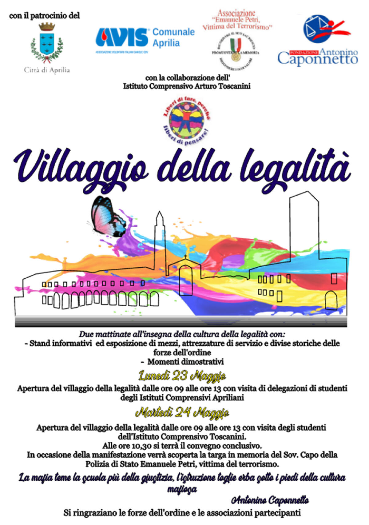 30esimo anniversario della strage di Capaci. Ad Aprilia altra giornata con il “Villaggio della legalità” con la Fondazione Caponnetto e l’Avis Comunale. - 