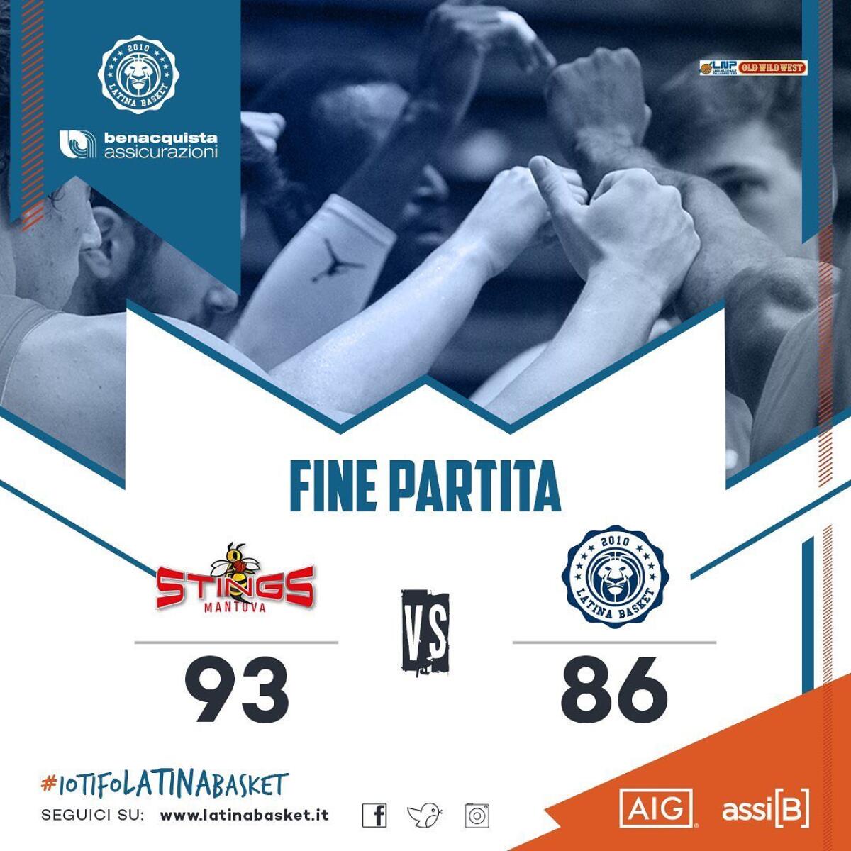 Basket maschile serie A2: Latina sconfitta 93-86 dalla Staff Mantova nell’ultima giornata della Fase a Orologio. - 