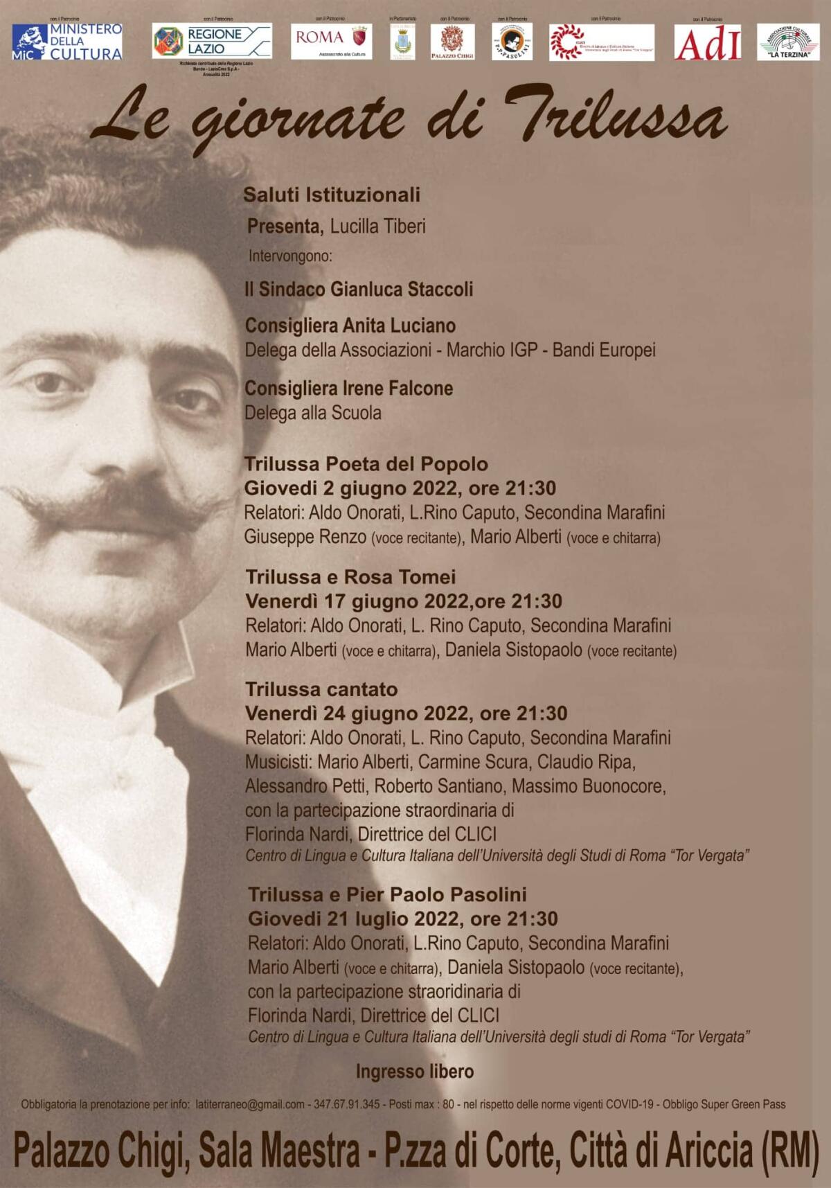 Ariccia - Al via Le quattro giornate di Trilussa. Si inizia il 2 giugno a Palazzo Chigi - 