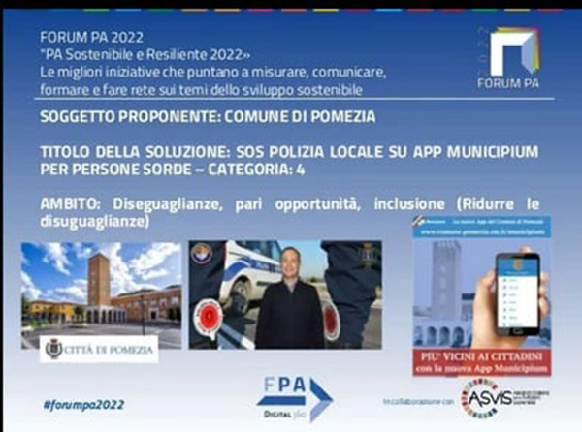 Forum PA 2022: Pomezia si candida al premio “PA sostenibile e resiliente 2022” con un progetto per persone sorde. VIDEO - 