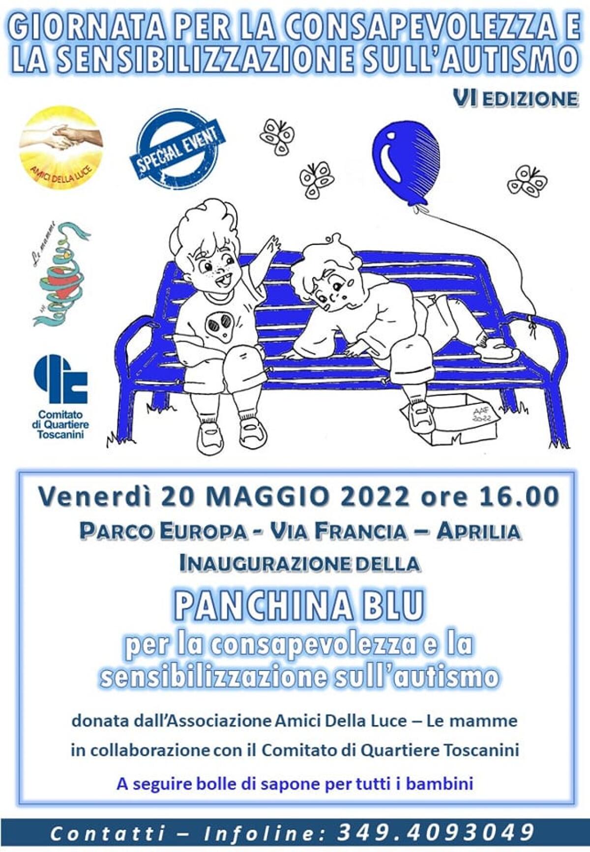 Questo pomeriggio al Parco Europa di Aprilia l’inaugurazione de “Una panchina blu” per l’autismo. - 