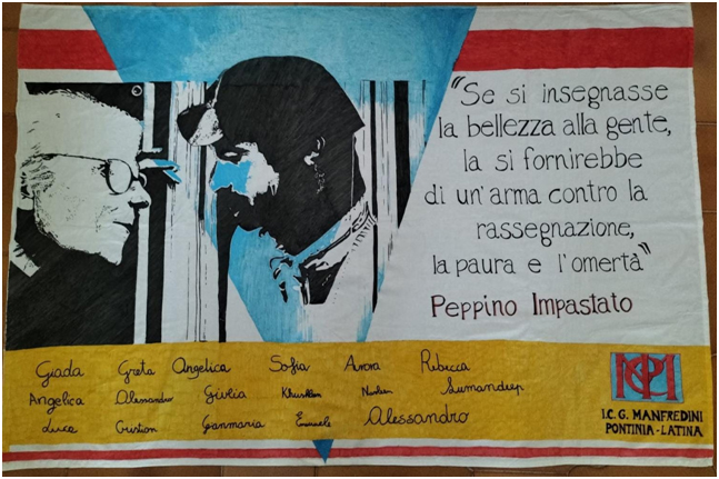 Il lenzuolo della legalità realizzato dalla classe III A della Scuola Secondaria di primo grado