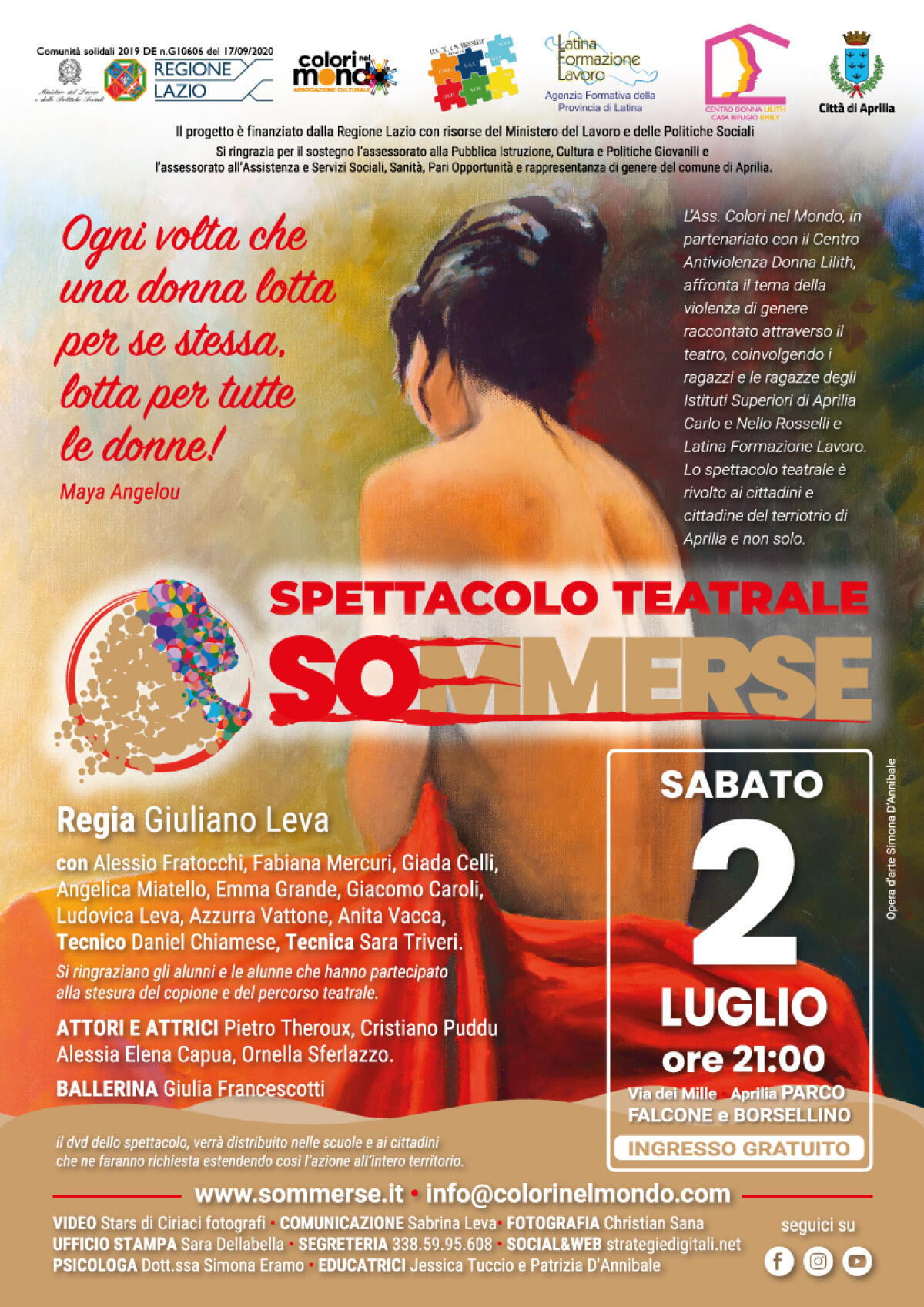 "Sommerse": sabato 2 luglio in scena ad Aprilia lo spettacolo contro la violenza di genere - 