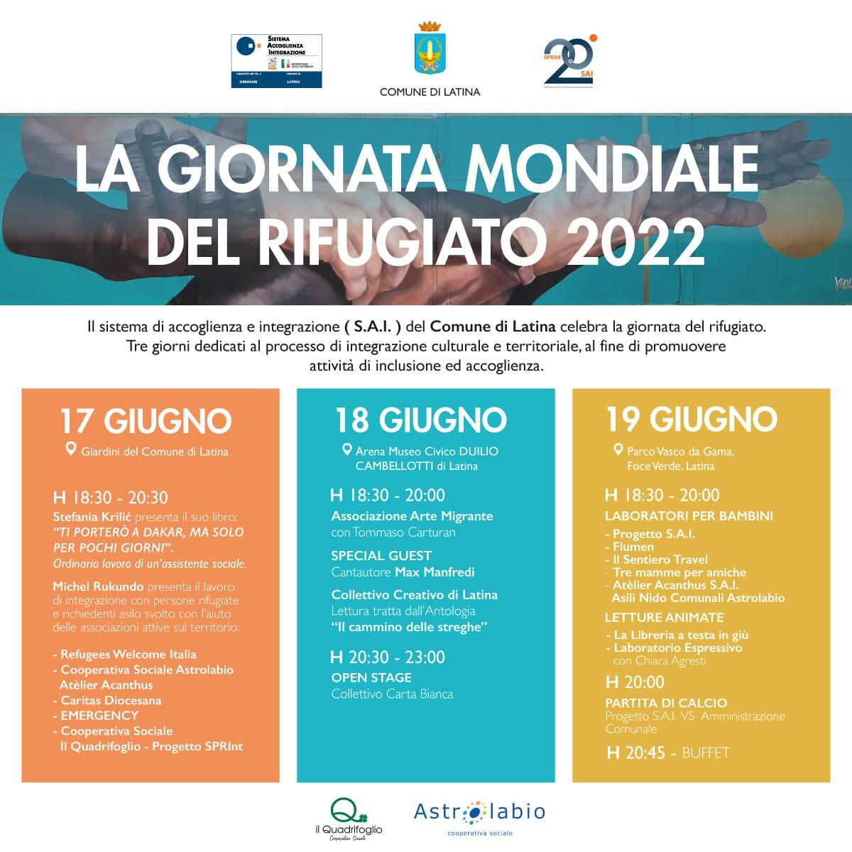 Tre giorni di eventi a Latina dal 17 al 19 Giugno per celebrare la Giornata Mondiale del Rifugiato. - 