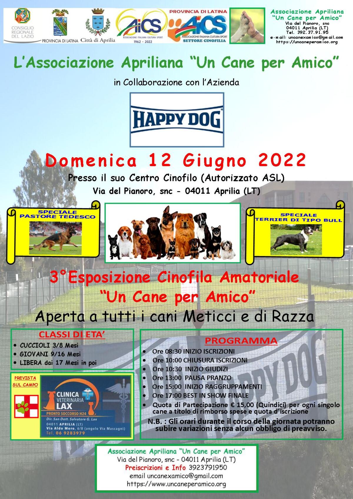 Aprilia - "Un cane per amico" questa domenica 12 giugno. Possono partecipare sia i meticci che i cani di razza - 