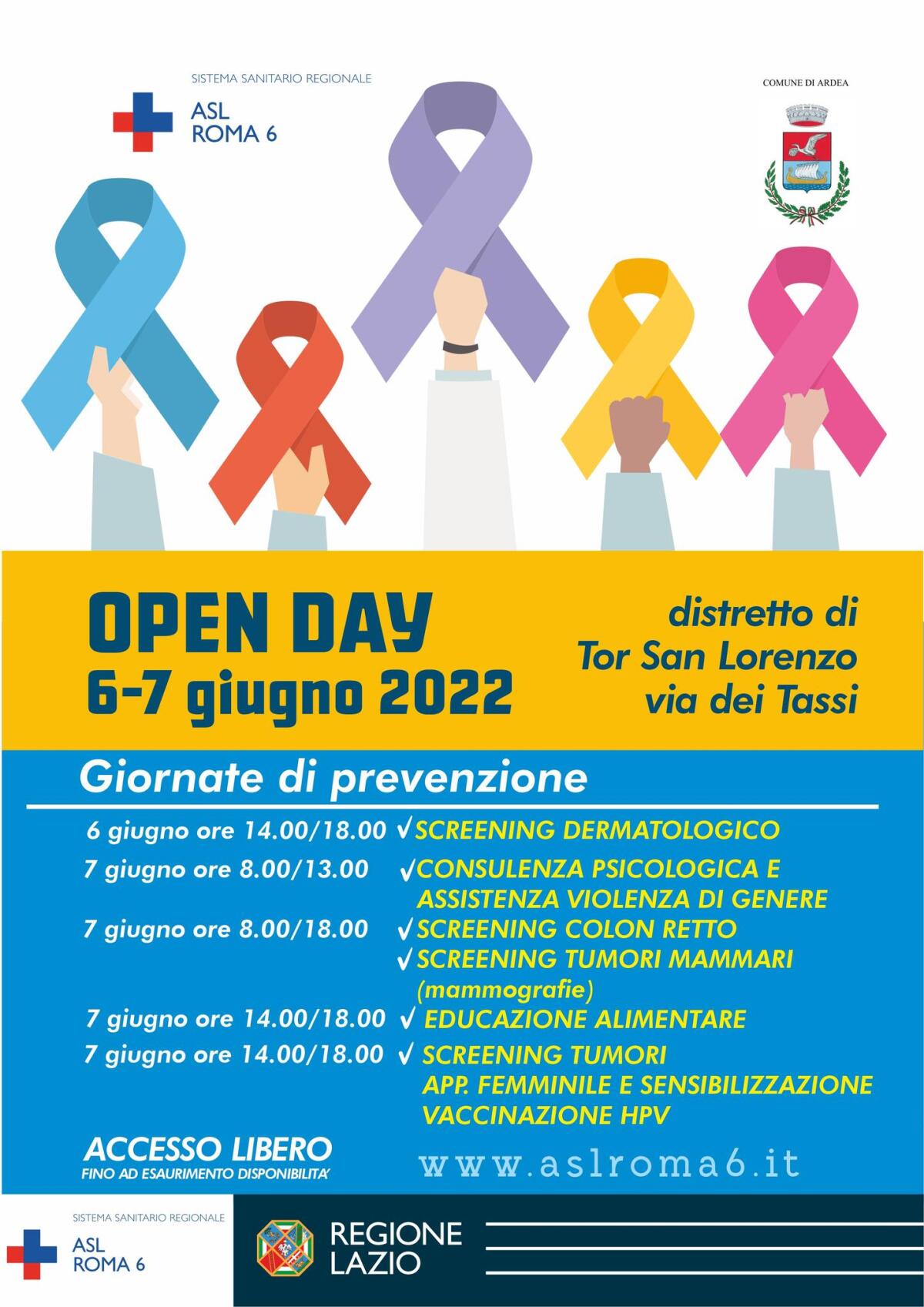 Ardea - Open day di prevenzione lunedì 6 e martedì 7 giugno - 