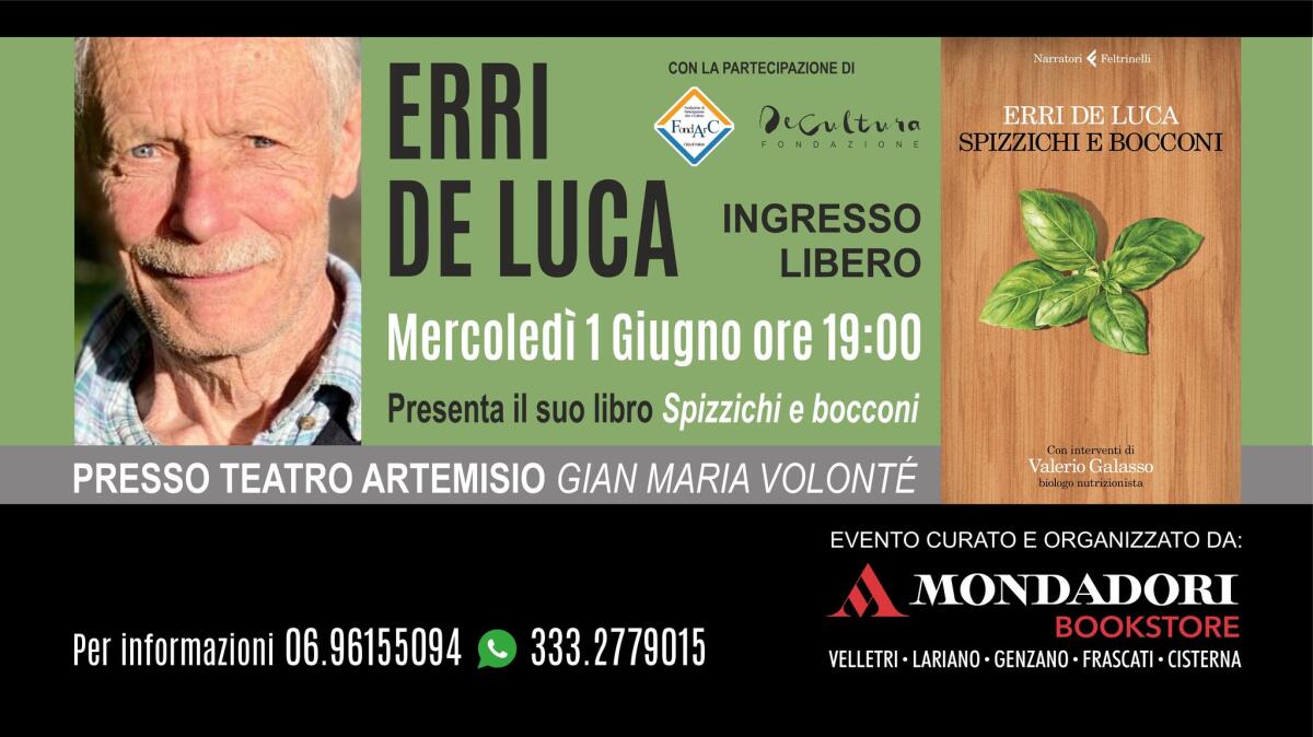 Erri De Luca questa sera presenta a Velletri il libro “Spizzichi e bocconi”. - 