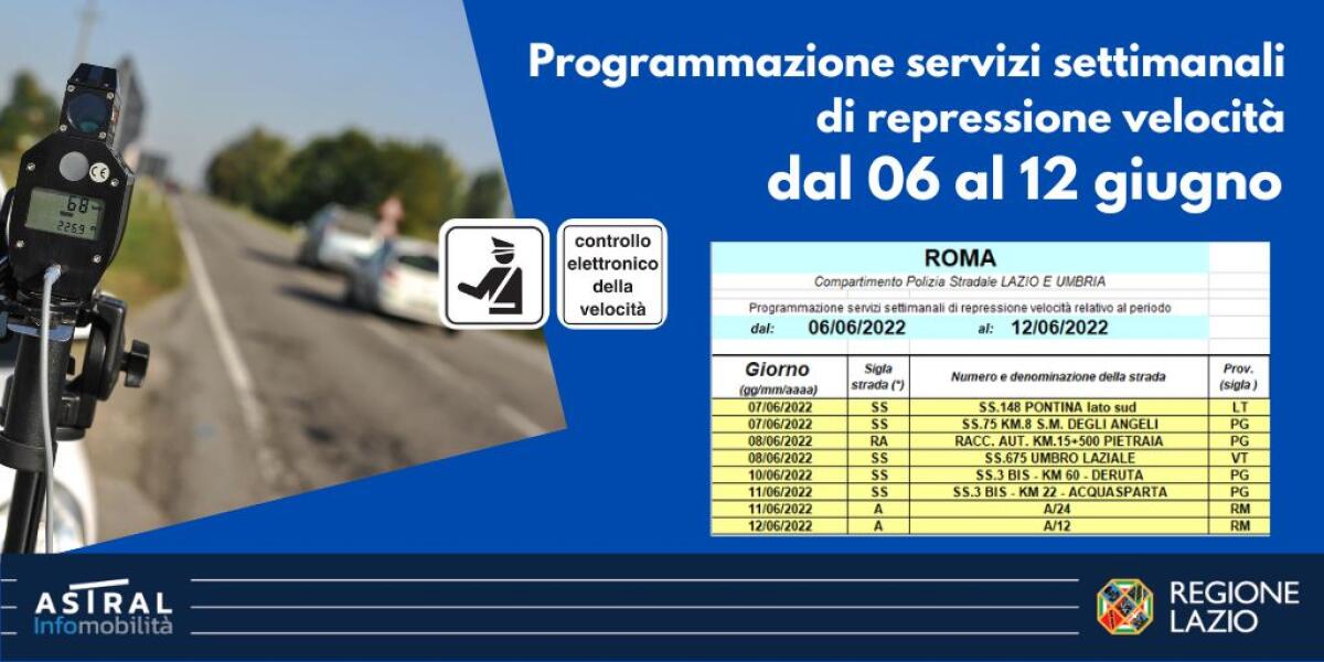 Controllo elettronico della velocità  questo martedì 7 giugno lungo la 148 Pontina. - 