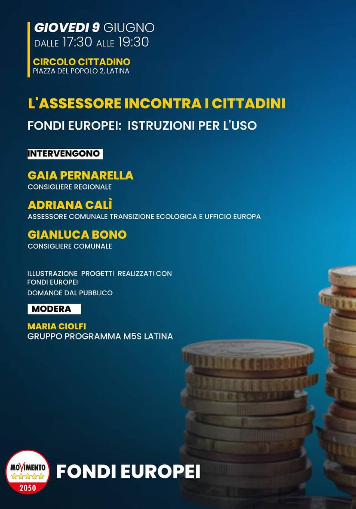 Incontro questo giovedì a Latina a cura del Movimento 5 Stelle per illustrare i Fondi Europei 2021-2027 destinati al territorio. - 
