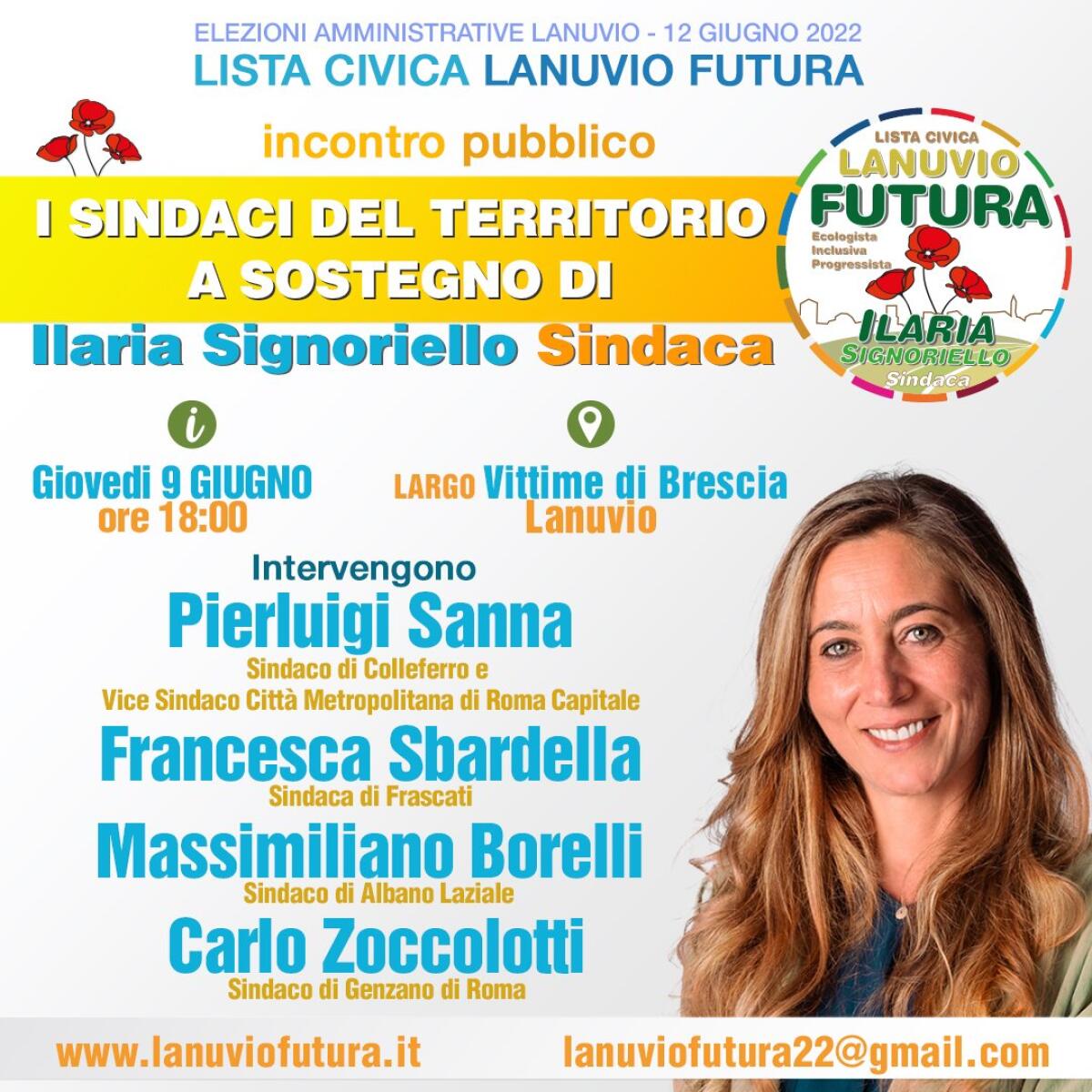 Amministrative: oggi l’appuntamento conclusivo della candidata di Lanuvio Futura, Ilaria Signoriello, che incontra i Sindaci del territorio. - 