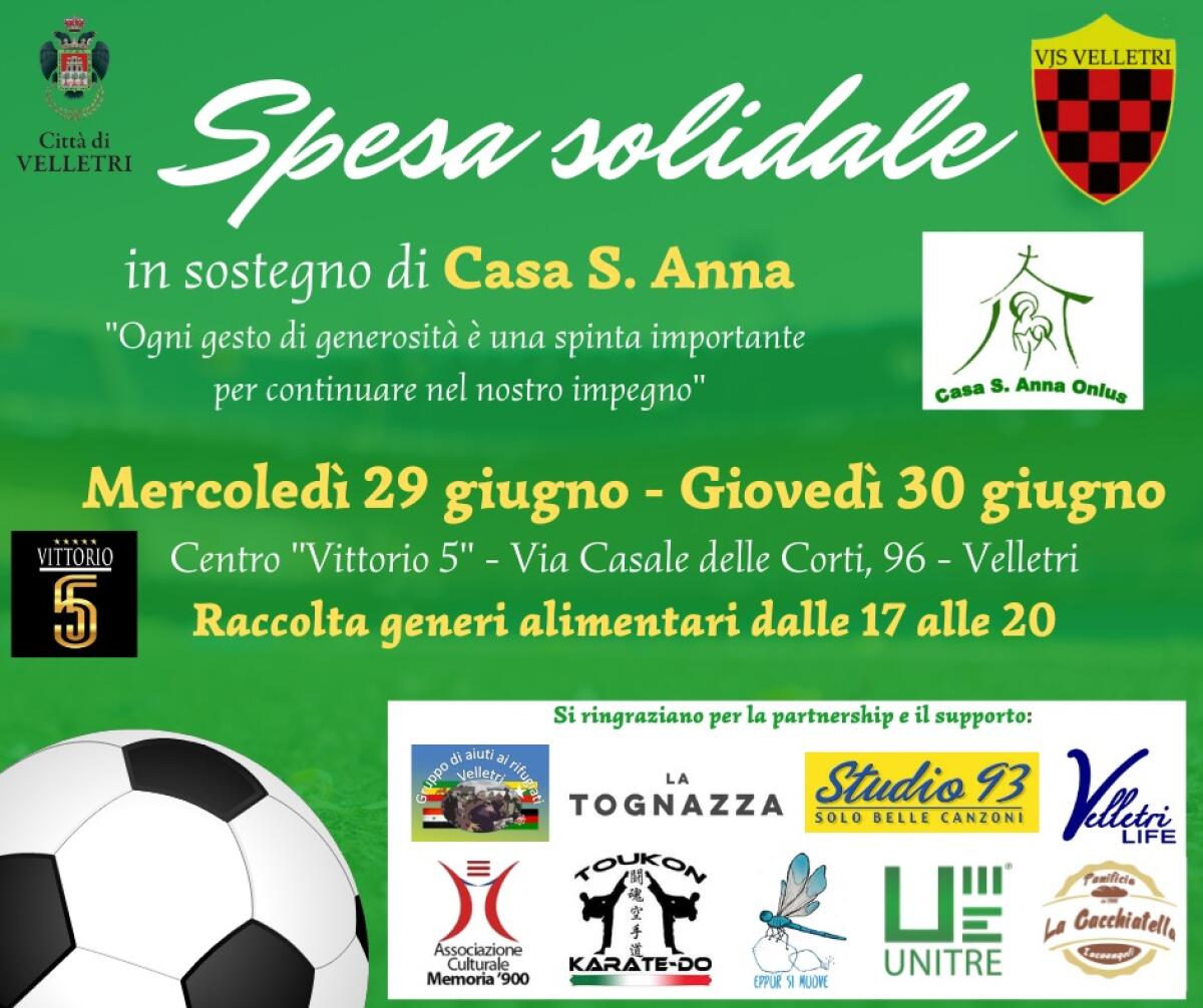 Un punto di raccolta per generi alimentari di prima necessità: il 29 e il 30 giugno la Vis Velletri promuove un aiuto per Casa S. Anna - 