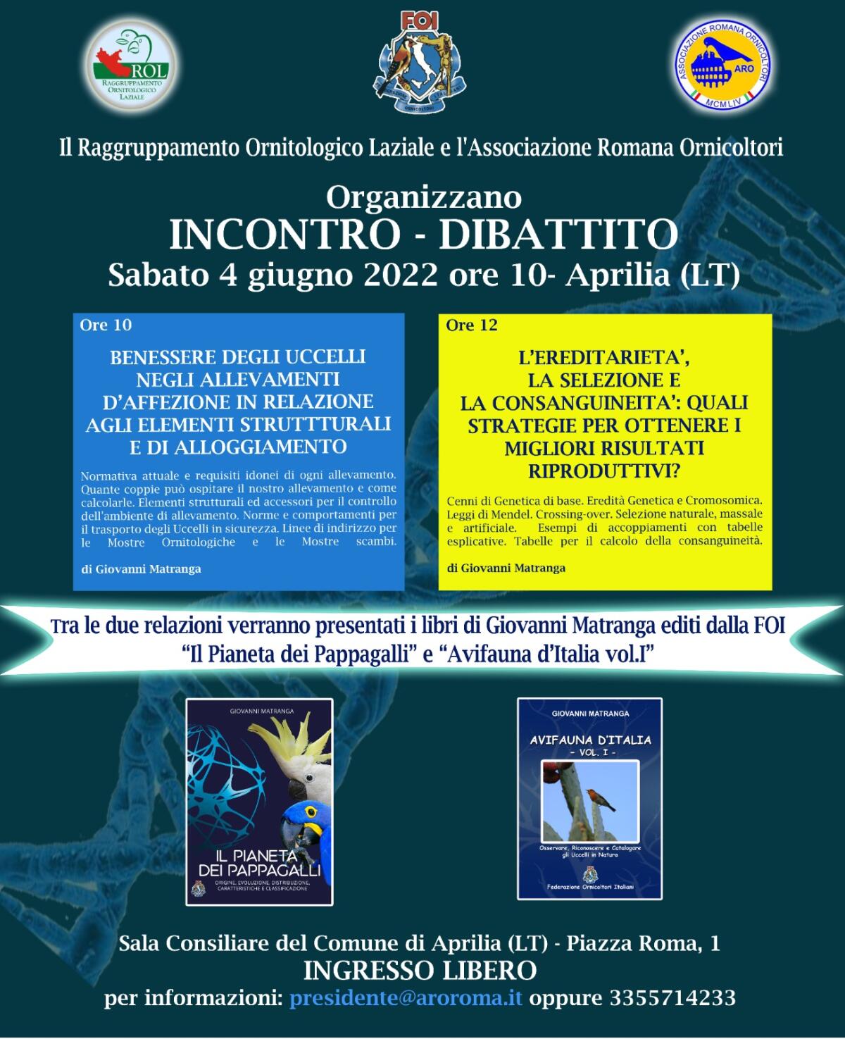 Aprilia - Ornitologia e benessere degli uccelli nati in allevamento, incontro dibattito questo sabato 4 giugno - 