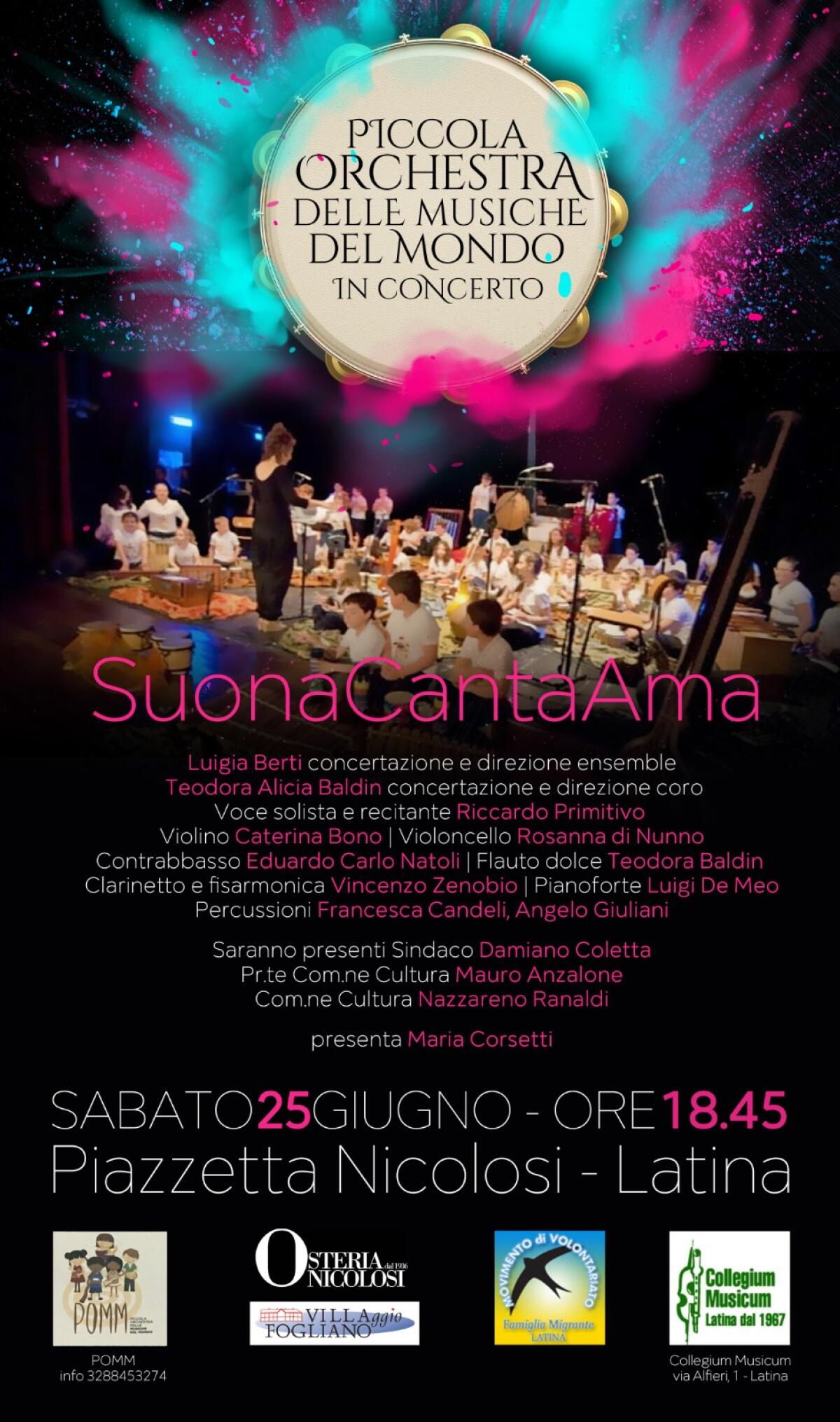 Suona, Canta, Ama: sabato 25 giugno la Piccola orchestra delle musiche dal mondo in concerto  nella Piazzetta Nicolosi di Latina - 