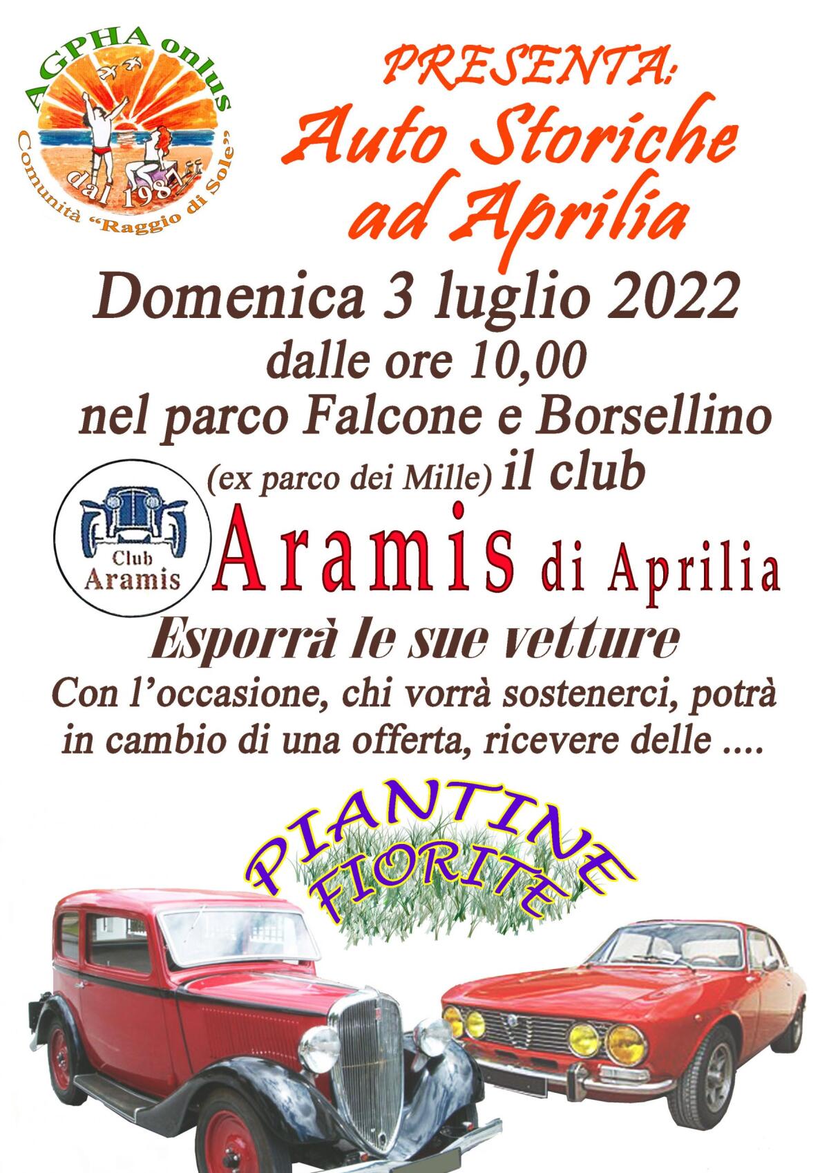 “Auto Storiche ad Aprilia”: questa domenica 3 Luglio un evento a favore dell’associazione Agpha. - 