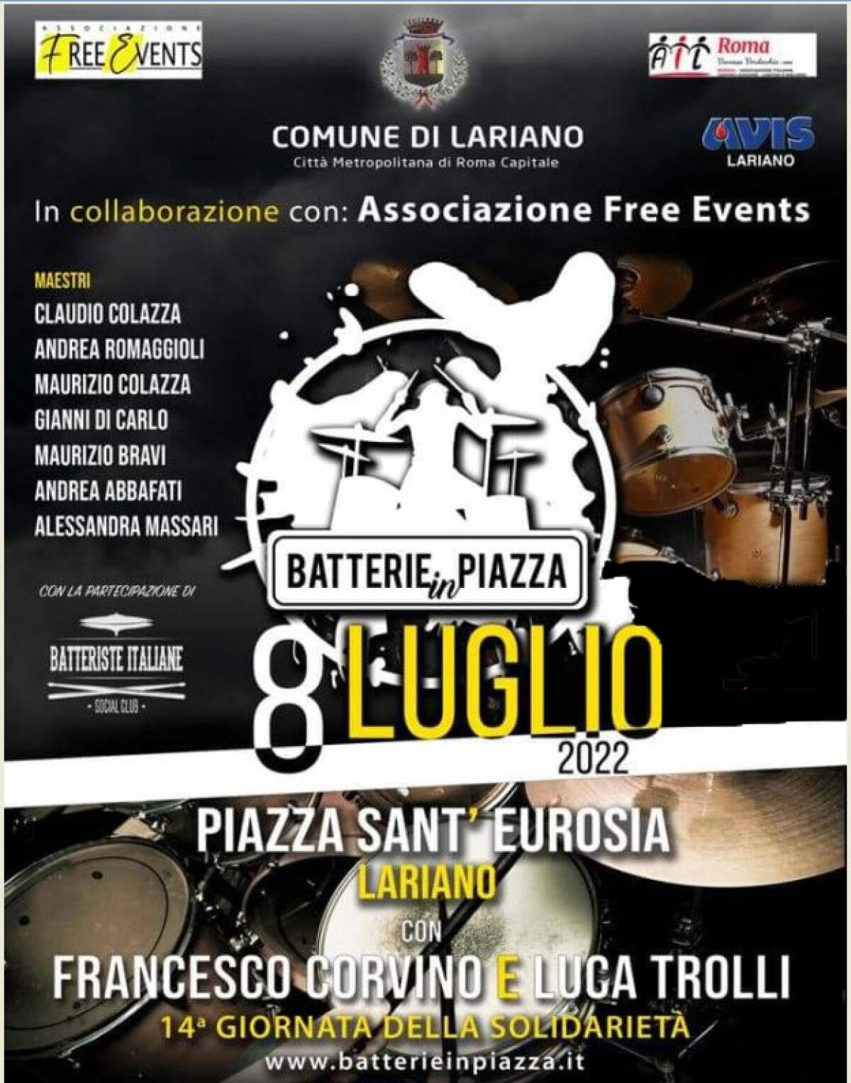 Batterie in Piazza a Lariano. Appuntamento con la gioia e con la solidarietà la sera di venerdì  8 luglio - 