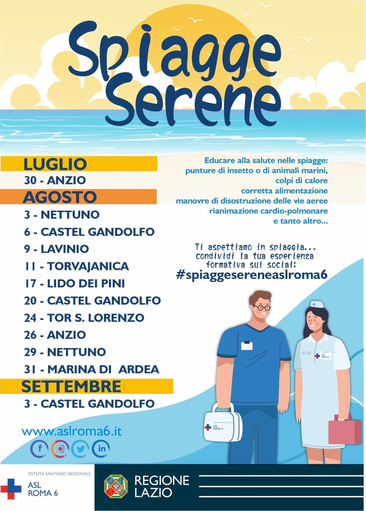 #Spiaggeserene”: fino al prossimo 3 settembre la Asl Roma6 sui lidi del litorale romano per un progetto di educazione sanitaria. - 