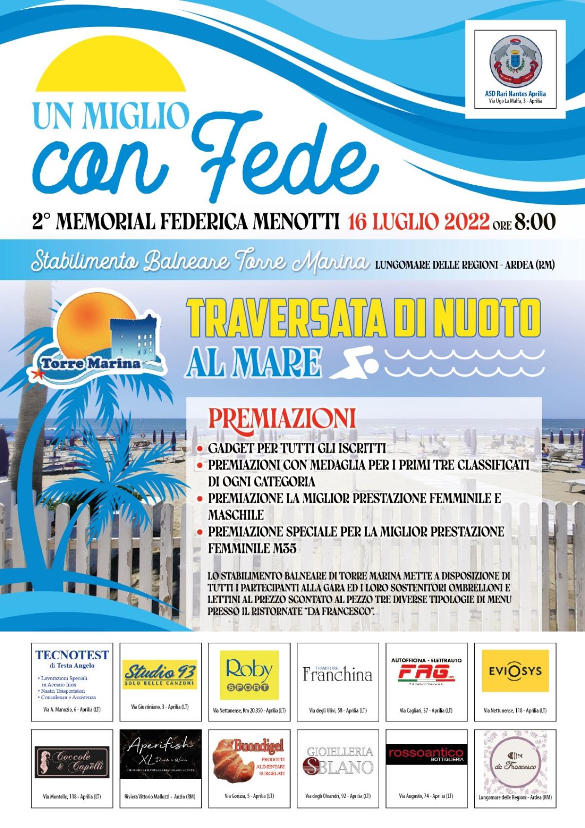 Un miglio con Fede: traversata di nuoto in mare il 2° memorial Francesca Menotti - 