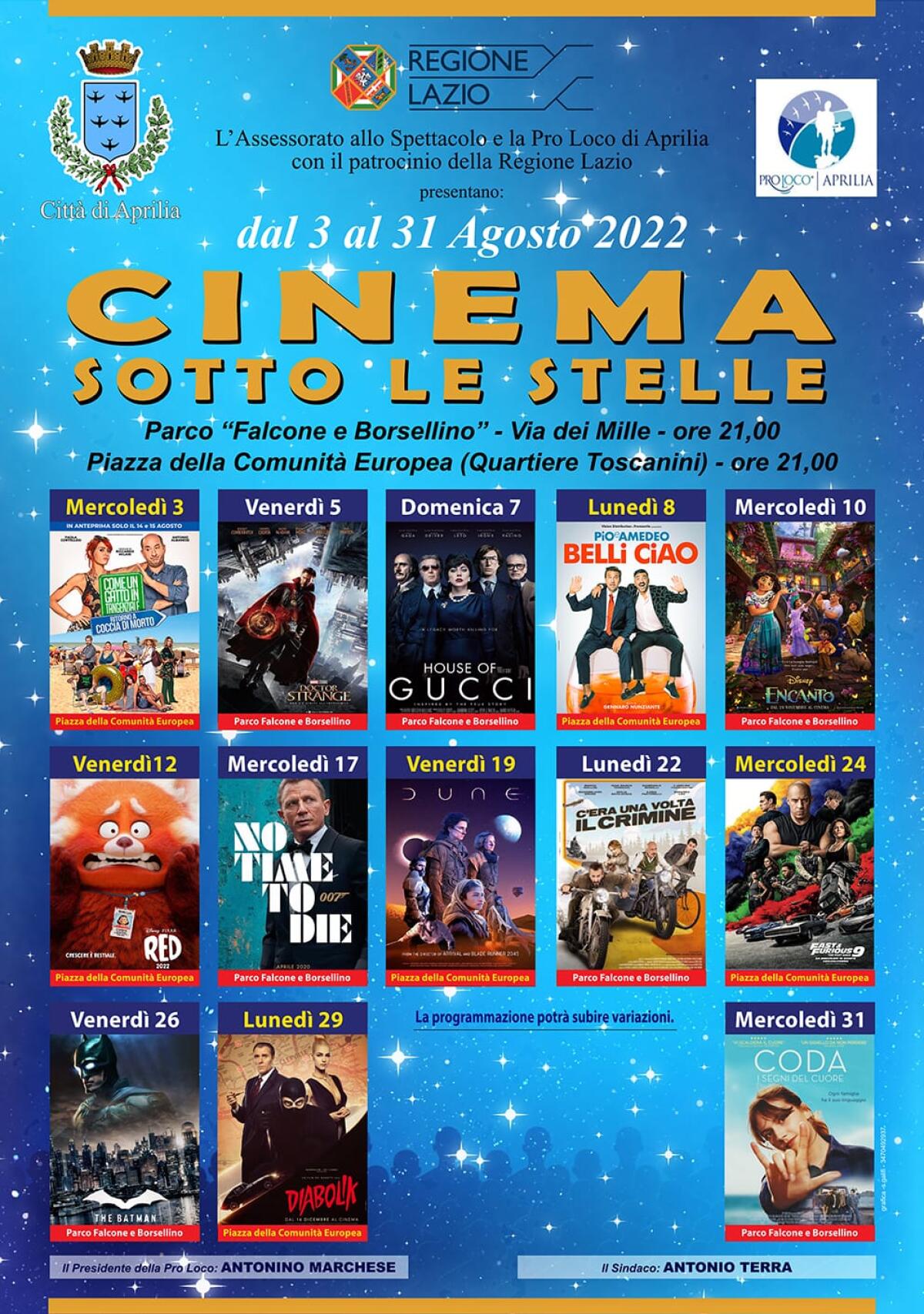 Prosegue per tutto il mese di Agosto ad Aprilia la rassegna “Cinema sotto le stelle”. - 