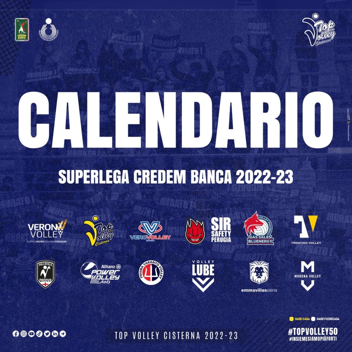Pallavolo di Superlega: Calendario 2022-23. Prima in trasferta per la Top Volley Cisterna il 2 Ottobre sul campo della Powervolley Milano. - 