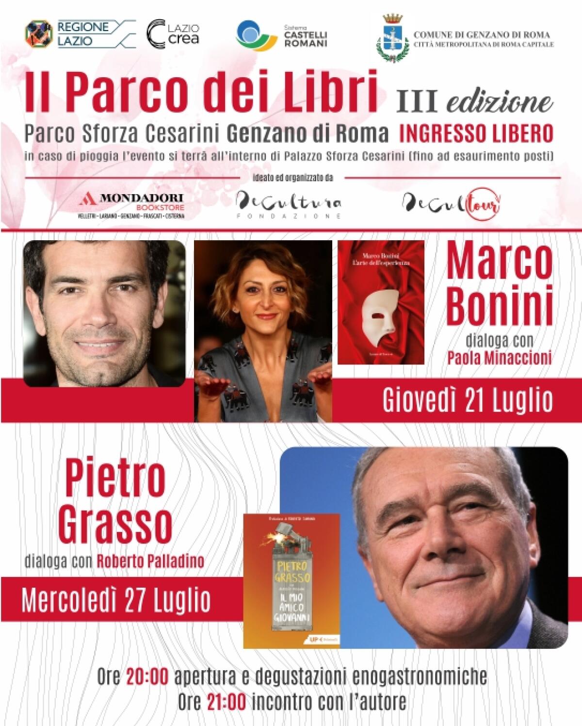 A Genzano torna la rassegna “Il Parco dei Libri”: ospiti Marco Bonini, Paola Minaccioni e Pietro Grasso. - 