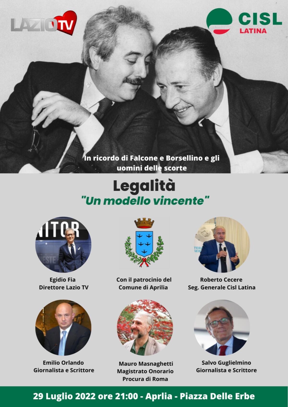 Questo venerdì sera in piazza delle Erbe ad Aprilia il convegno “Legalità - Un modello vincente”. - 