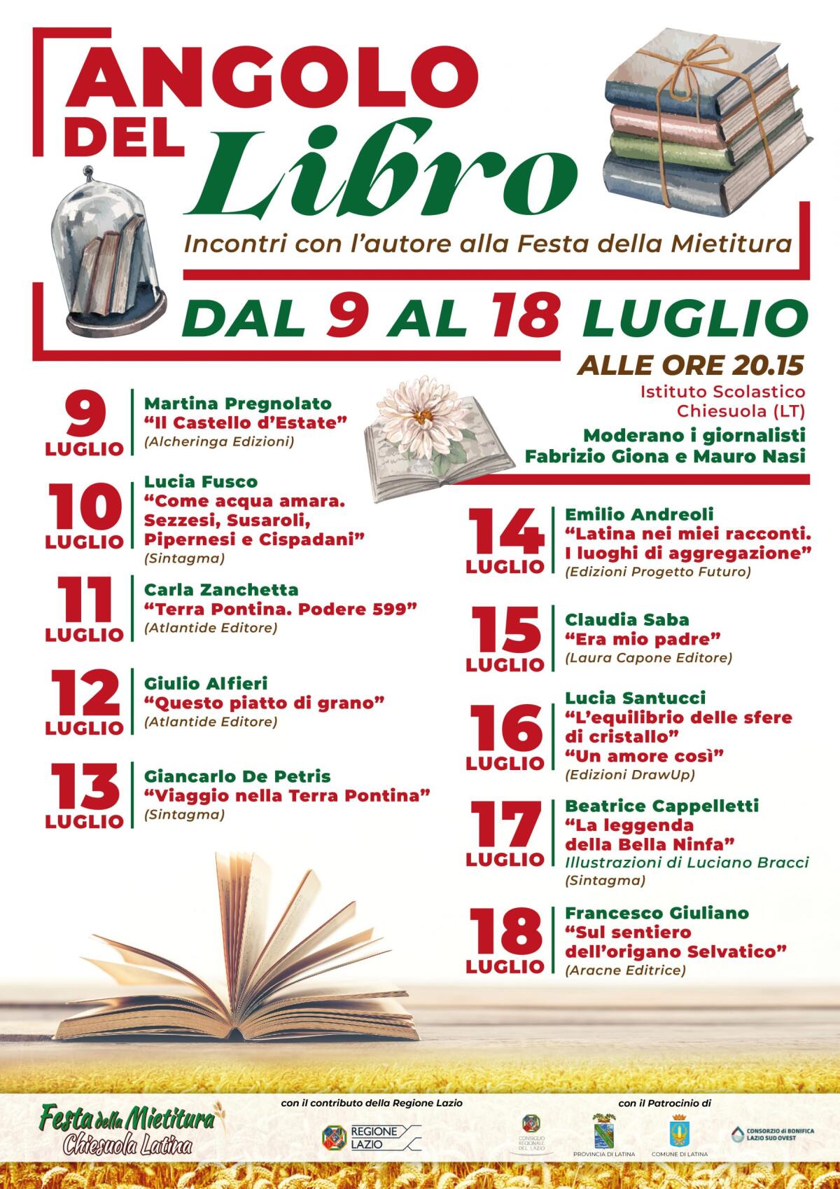 Latina - Dieci scrittori per Festa della Mietitura. Dal 9 al 18 luglio prende vita il salotto letterario. Appuntamento ogni sera alla Chiesuola - 
