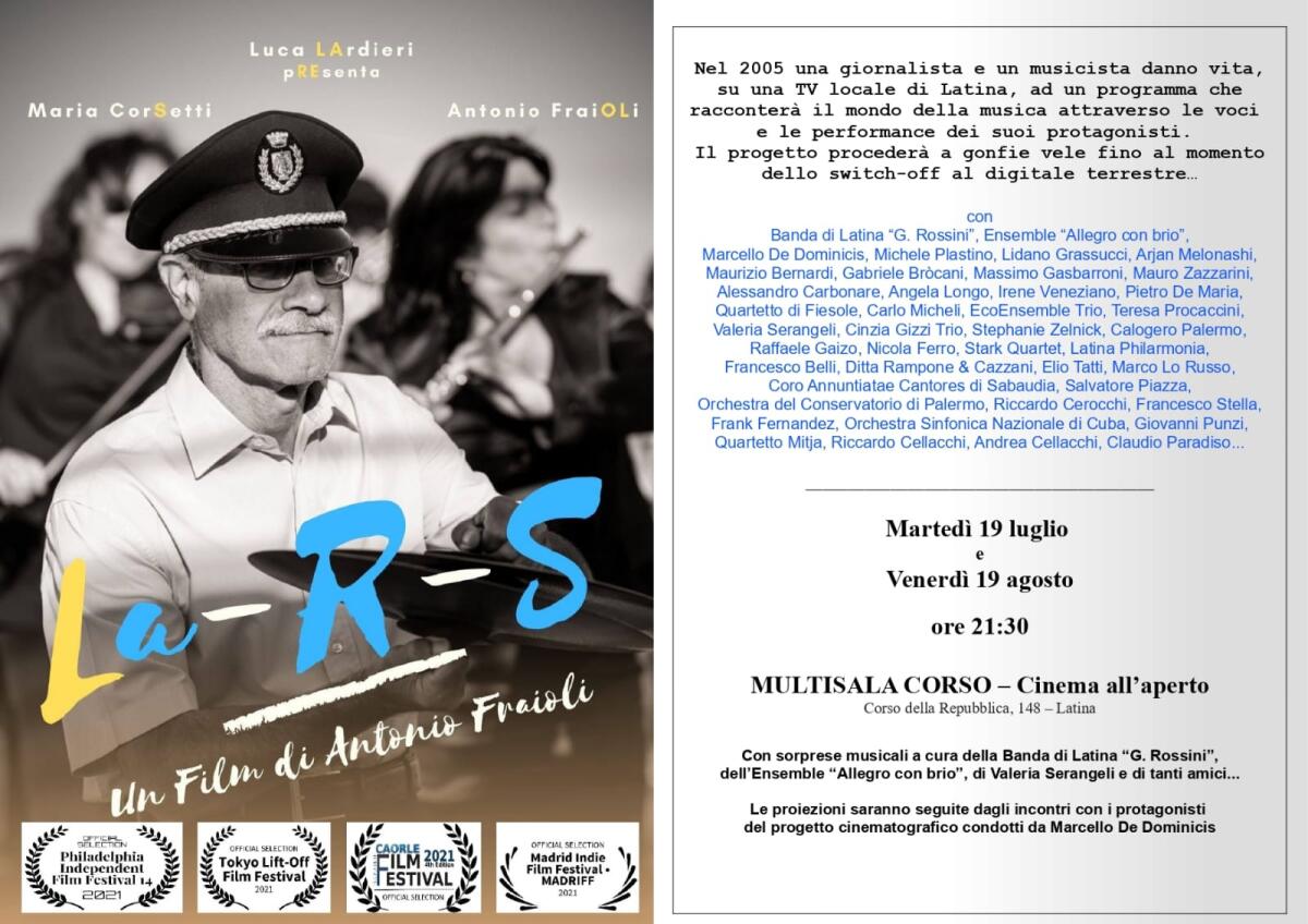 La-R-S- Questa sera il debutto a Latina del docufilm di Antonio Fraioli. L'ingresso nell'arena del Corso sarà accompagnato dalla Banda "G. Rossini" - 