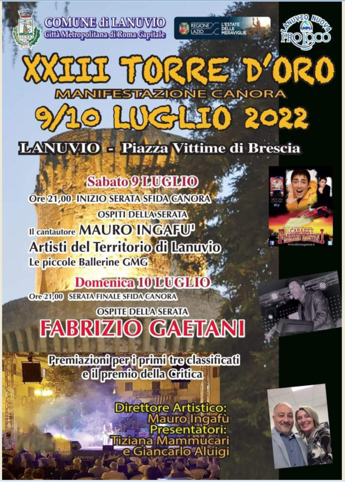 Lanuvio - Sabato 9 e domenica 10 luglio sfide canore con la XXIII Torre d'Oro - 