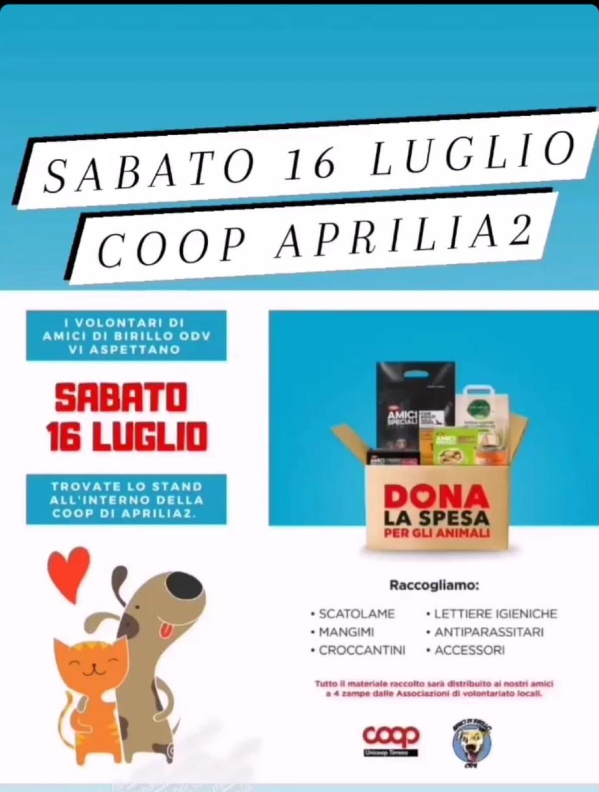 Aprilia - Raccolta cibo e accessori per Gli Amici di Birillo. Tanti i quattrozampe in attesa di adozione - 